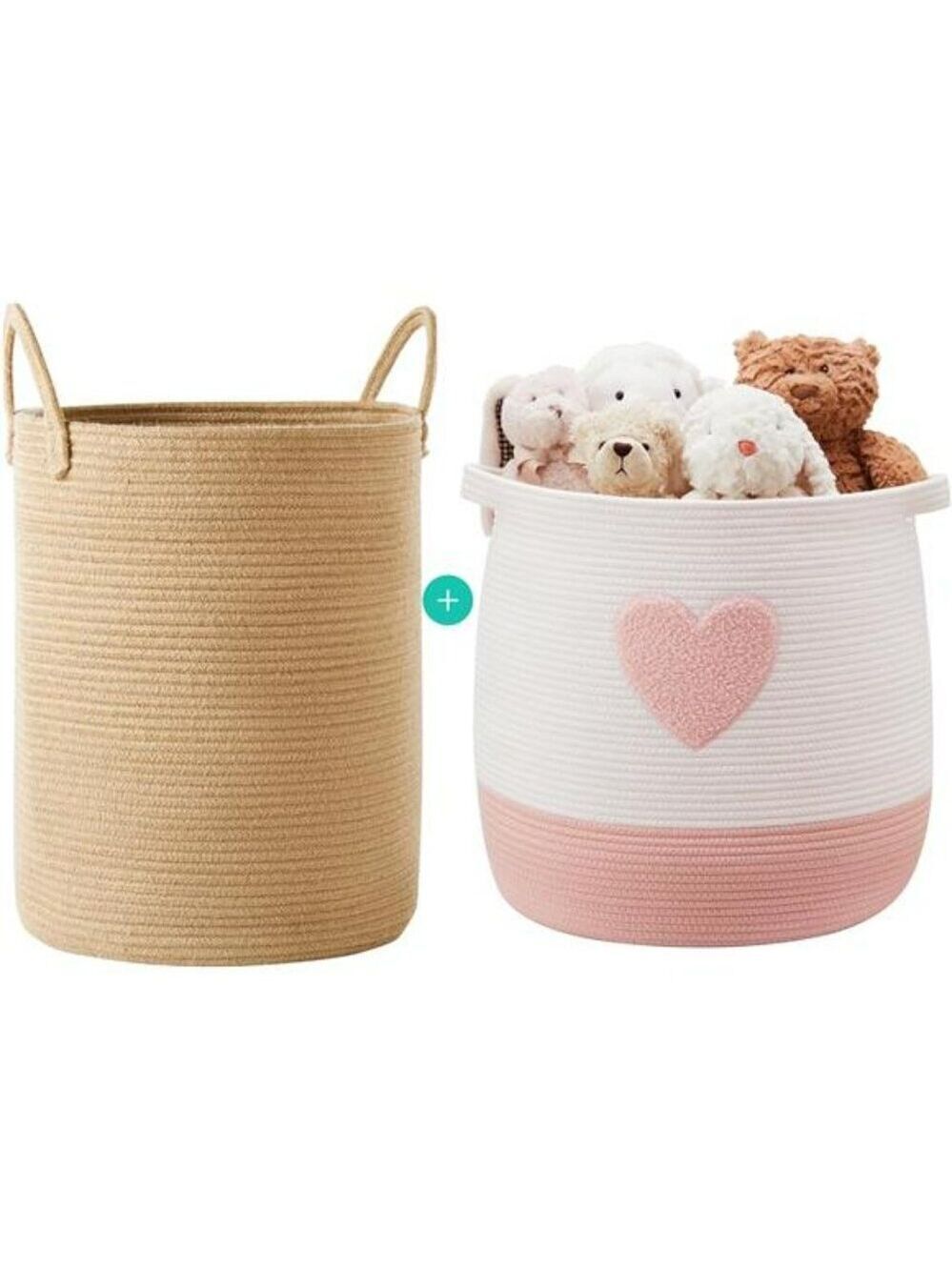 Large Pink Cotton Rope Laundry Basket Hamper Woven Storage Bin for Toys Blanket